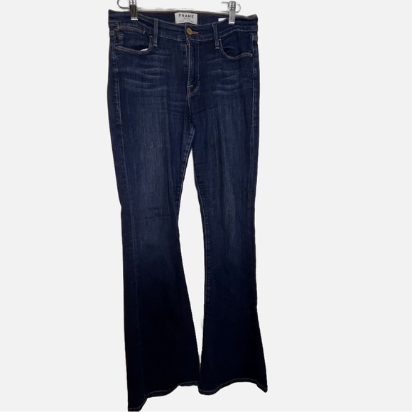 Frame | Le High Flare Colby Released Hem Mid Rise Y2K Dark Wash Jeans - Picture 3 of 6